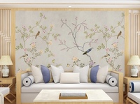 Style chinois mur tissu salon chambre TV fond mur fleur et oiseau mur tissu décoration de la maison papier peint