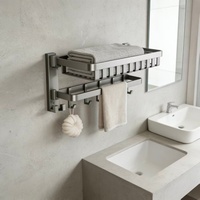 Porte-serviettes mural en aluminium et acier au carbone, revêtement poudré, sans perçage, panier de rangement en maille, accessoire de salle de bain