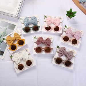 Go Party – lunettes de soleil rondes pour enfants avec bandeaux en Nylon côtelé en coton pour bébés filles, nœuds de lunettes de soleil Uv 400, bandeaux pour tout-petits, 2 pièces/ensemble - Product Image 3