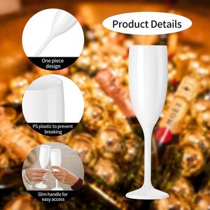 Flûtes à champagne incassables réutilisables en <span class=keywords><strong>plastique</strong></span> acrylique blanc avec logo personnalisé pour la fête de la douche nuptiale de mariage - Product Image 3