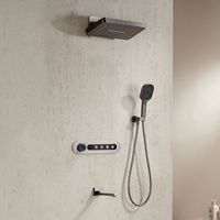 Ensemble de douche thermostatique encastré avec affichage numérique, style cascade, laiton massif gris anthracite, installation dissimulée