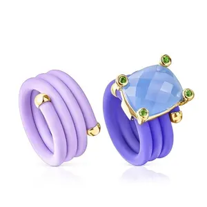 Высококачественное кольцо из нержавеющей стали с голубым покрытием в комплекте, острое кольцо с драгоценными камнями, испанские ювелирные изделия