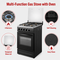 Penjualan Panas Kompor Gas Stainless Steel Multi-fungsi dengan Penutup Kaca Tempered Mesin All-in-one 4 Tungku Pembersihan Otomatis untuk Luar Ruangan.