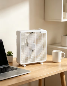 White Plastic 10 Inch Box <b>Fan</b> 3-Blade Electric Table Ventilation with Safety <b>Grille</b> - Product Image 6