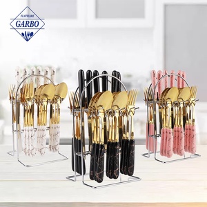 18/10 Vàng 24 Miếng Thép Không Gỉ Dao Kéo Thiết Lập Tinh Tế Flatware Thiết Lập Gốm Bằng Đá Cẩm Thạch Trắng Xử Lý Với Giá Dịch Vụ 6 Người - Product Image 2