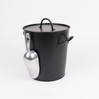 Seau à glace portable en métal noir grande capacité avec couvercle et support pour pelle, idéal pour les fêtes en extérieur, bars, bières et vins.