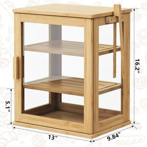 Boîte de rangement à pain en bambou multi-niveaux avec porte en verre, pour comptoir de cuisine, pour boulangerie, pâtisseries et en-cas - Product Image 4