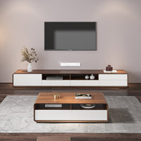Ensemble Meuble TV et Table Basse Minimaliste Moderne Effet Bois avec Rangement Intégré pour Salon et Mobilier de Maison