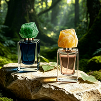 Flacon de parfum vide de 50 ml avec couvercle en pierre de cristal naturelle fantaisie, base carrée épaisse, avec boîte