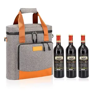 OEM portátil aislado vino Tote Bag Cooler 3 botella de vino bolsa de transporte para viajes Picnic reutilizable vino Cooler Bag