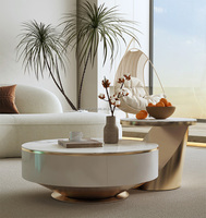 Table basse d'appoint ronde de style moderne Table centrale en acier inoxydable avec tiroirs Table d'angle pour salon et villa