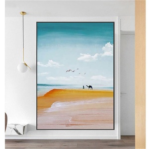 Dipinto a Mano 100% Paesaggio del Deserto per Decorazione Soggiorno, Cielo Blu, Mare, Cammello, Gabbiano, Dipinto a Olio su Tela, Arte Murale Paesaggistica - Product Image 5