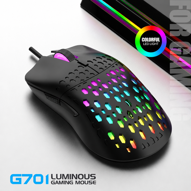 G701 Gaming Mouse Ergonomic Curved Body, Adjustable DPI Sensor, for Competitive E-Sports & Daily Office Desktop Use