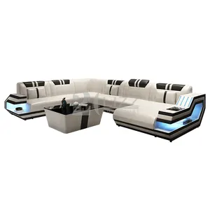 Sofá de design americano de luxo moderno em forma de u, sofá de couro
