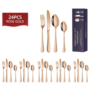 Vente en gros, lot de <span class=keywords><strong>24</strong></span> couverts en acier inoxydable, ensemble de couteaux, fourchettes et cuillères pour la cuisine occidentale, ensemble cadeau - Product Image 3