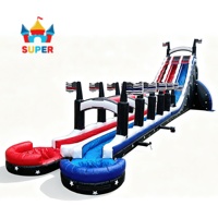 Toboggan aquatique gonflable géant à double piste avec piscine à jets d'eau, motif drapeau américain, pour les États-Unis Location pour la Fête de l'Indépendance