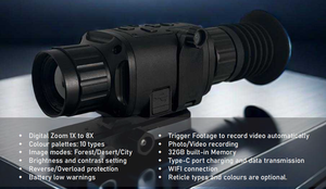 Capteur 256x192, zoom numérique 1-4x, 25 Hz, objectif 25 mm, portée de détection 1200 m, lunette de chasse thermique, alliage d'aluminium, étanche IP67 - Product Image 2
