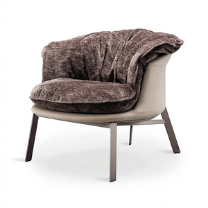 Fauteuil d'appoint moderne de luxe en velours et cuir, avec structure en fer et pieds thermolaqués, coussin remplaçable, couleur personnalisable, pour salon - Product Image 4