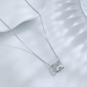 Collier pendentif en or blanc 18 carats avec diamant de laboratoire pour femme, <span class=keywords><strong>solitaire</strong></span> rond à 4 griffes, chaîne ajustable en forme de tête de bœuf, colliers tendance - Product Image 3