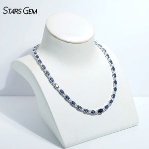 สร้อยคอหรูหรา Starsgem ชุบทอง 14K ประดับด้วยแซฟไฟร์สังเคราะห์ทรงรี 48 กะรัต และมอยส์ซาไนต์ สีน้ำเงินรอยัล สำหรับงานปาร์ตี้ - Product Image 4