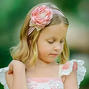 Baby Girl Floral Pearl crystal Newborn Toddler Hair Bands Kids Wholesale Elastic Flower Baby Headband