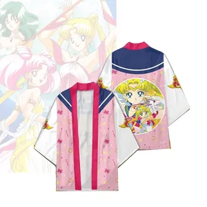 9 stil Pretty asker Sailor Moon karikatür karakter desen Cosplay renkli baskı Haori pelerin Anime Kimono kostüm