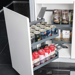 Base Giratoria para Estante de Almacenamiento, Organizador de Cocina Inferior con 2 Cajones Extraíbles, Cesta Mágica Esquinera de Cristal Gris para Botellas - Product Image 1
