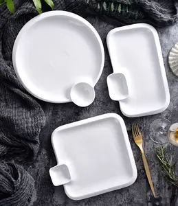 White Ceramic Fries Plate Sushi Dumplings Snacks Divided Compartment Plate Sauces Dinner Plate Fast Food Tableware