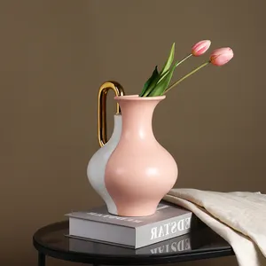 大象造型白色粉色哑光陶瓷装饰餐桌花瓶家居装饰瓷器装饰花瓶