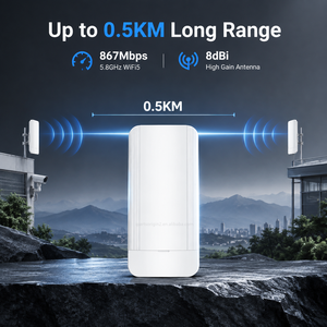 Pont sans fil extérieur 802.11AC 5,8 GHz Wi-Fi 5 867 Mbps avec antenne à gain élevé 8 dBi et double port RJ45 10/100 Mbps, portée jusqu'à 0,5 km - Product Image 1