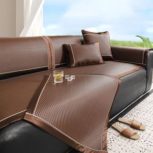 Coussin de canapé rafraîchissant en rotin, housse de siège estivale antidérapante, fermeté moyenne, couleur unie café gris crème - Product Image 3