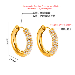 Boucles d'oreilles créoles en zircon brillant, vente populaire transfrontalière, plaquées or 18 carats, hypoallergéniques, en acier titane, pour femmes - Product Image 4