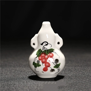 Ocarina en céramique de style chinois en forme de gourde, instrument à vent à 6 trous, mini ocarina peinte à la main avec paysage floral, cadeau musical éducatif - Product Image 5