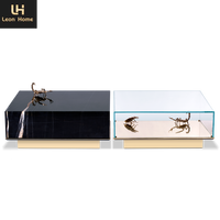 Tables basses en verre miroir au design unique avec ensemble de tables basses en marbre noble, table centrale moderne de luxe