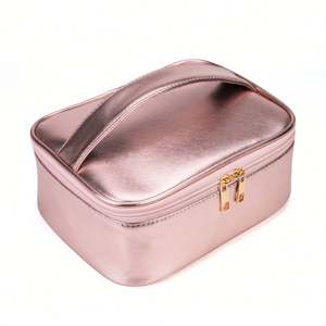 Bolsa de Cosméticos de Piel Sintética Rosa con Cierre y Asa, Redonda, para Viaje, Promocional, con Diseño Liso - Product Image 4