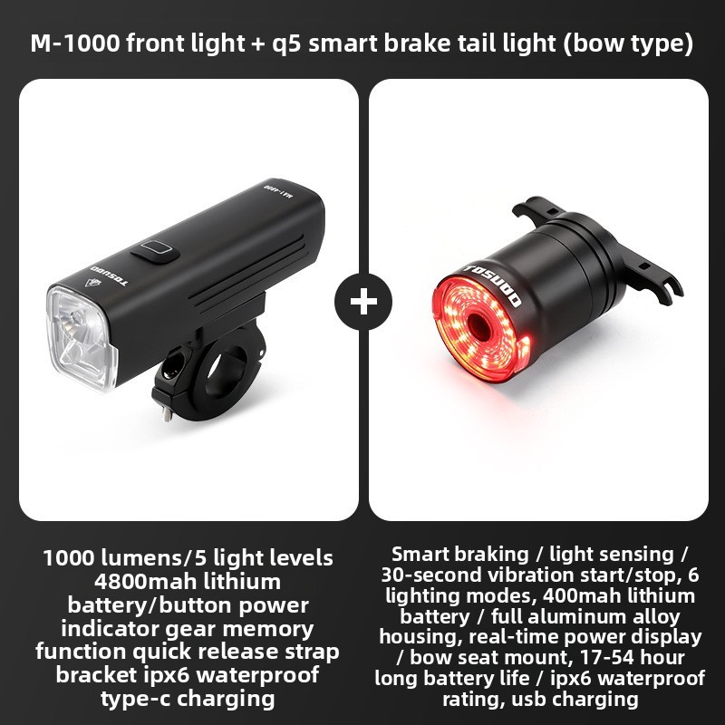 Phare avant M-1000 lumens - Feu arrière Q5 - Style arceau intégré