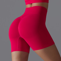 Shorts de sport basiques pour yoga, style européen, côtelés, moulants, pour la course et le fitness, taille haute, effet push-up, taille élastique, couleur unie
