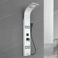 Panneau de douche mural thermostatique en céramique brossée avec jets de massage corporel, douche de pluie, douchette à main douce et bec de baignoire