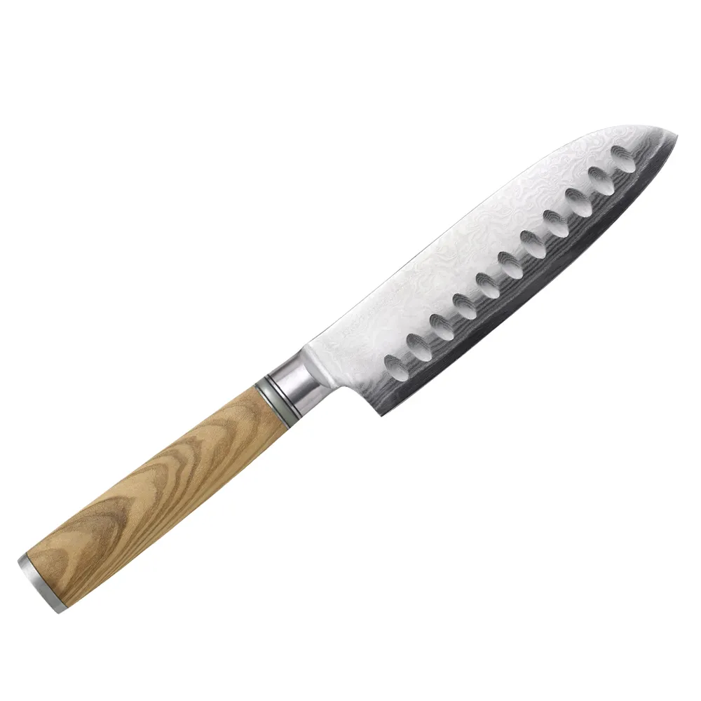 KITCHENCARE Damasco Acero 5 pulgadas Japón Cuchillo de cocina Damasco Mango de madera Cuchillo Santoku profesional