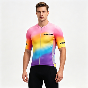 <span class=keywords><strong>Maillot</strong></span> de <span class=keywords><strong>cyclisme</strong></span> à manches courtes dégradé <span class=keywords><strong>arc</strong></span>-<span class=keywords><strong>en</strong></span>-<span class=keywords><strong>ciel</strong></span> pour hommes, respirant, séchage rapide, pour course sur route, avec logo personnalisé par sublimation - Product Image 1