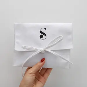Super Soft Brushed Cotton Twill Cosmetic Envelope Gift Bag With Ribbon Custom Makeup Packaging Envelope Pouch