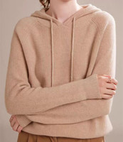 Sweat à capuche en cachemire côtelé de style décontracté personnalisé, design tendance, en laine mérinos et cachemire pour femmes