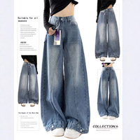 Jean large rétro américain délavé pour femme, taille haute, coupe droite ample, longueur au sol, printemps et automne