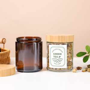 250ml xi lanh lọ thủy tinh cho uống gói bột cấp thực phẩm Jar tre muỗng hổ phách nắp tre sinh thái thân thiện <span class=keywords><strong>8oz</strong></span> thủy tinh container - Product Image 4