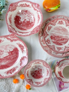 Platos de Porcelana Estilo Vintage Europeo, Ecológicos, con Diseño de Castillo Antiguo, para Uso en el Hogar y Hoteles, Color Rojo - Product Image 6