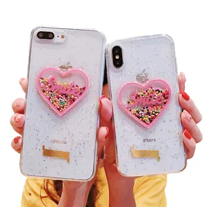 Glitter Poeder Drop Lijm Telefoon Cover Engels Brief Hart Vorm Met Bewegende Kralen Decoraties Voor Iphone Case Cover