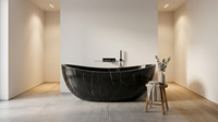 Baignoire autoportante moderne en marbre brun naturel, écologique, portable, pour usage intérieur en villa, avec drainage automatique, en pierre naturelle