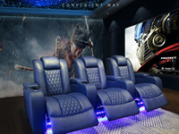 Canapé de cinéma électrique inclinable en cuir PU moderne avec double couture diamantée et éclairage LED coloré – NOUVEAU