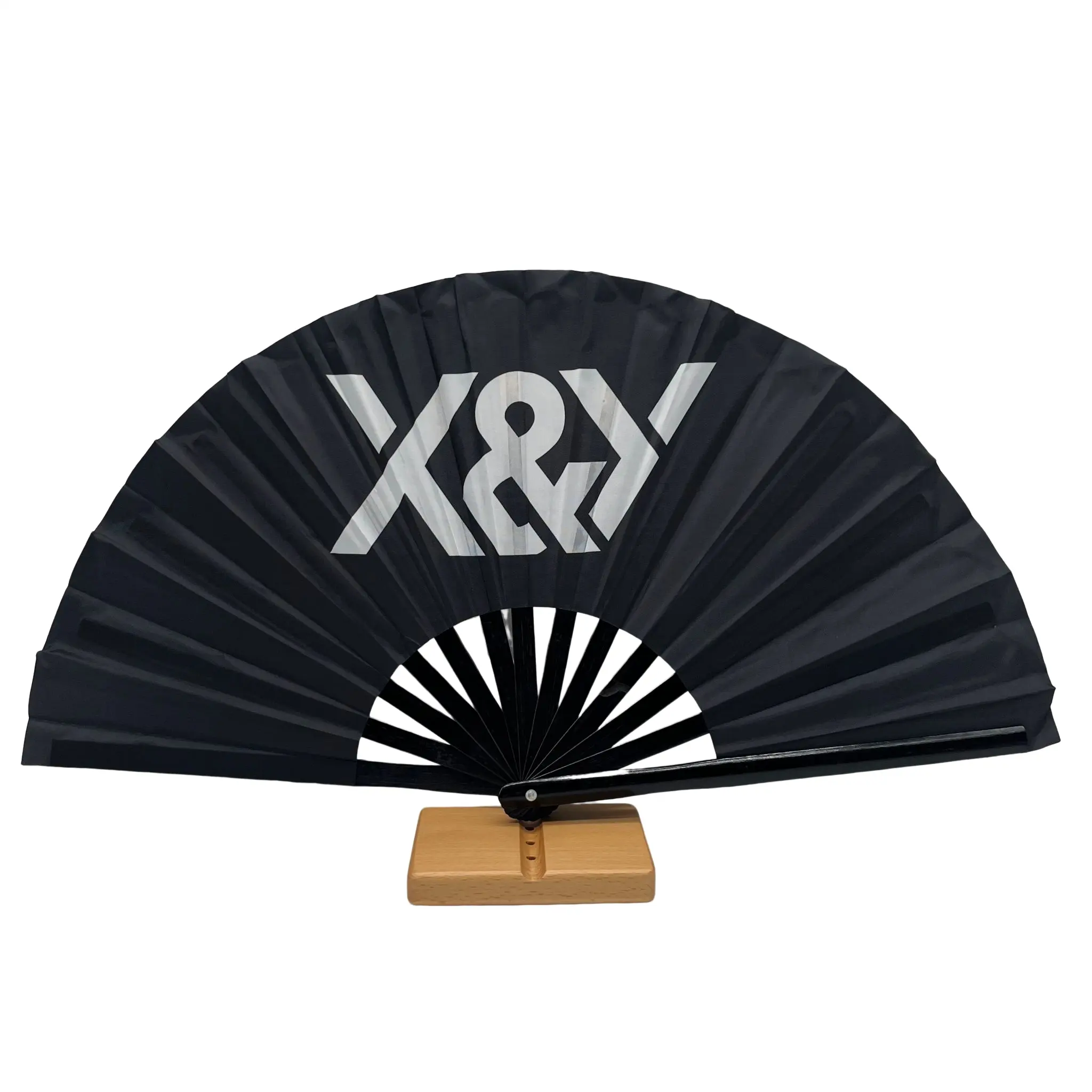 Custom ized Big Folding Bambus Hand Fan Stoff Logo Schwarz Hand Fan personal isierte Hand Fan