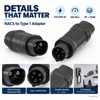 50A NACS auf Typ 1 EV-Ladestecker & Steckdosenadapter 110-250V AC Neu für Nordamerikanische Standard-Elektrofahrzeuge